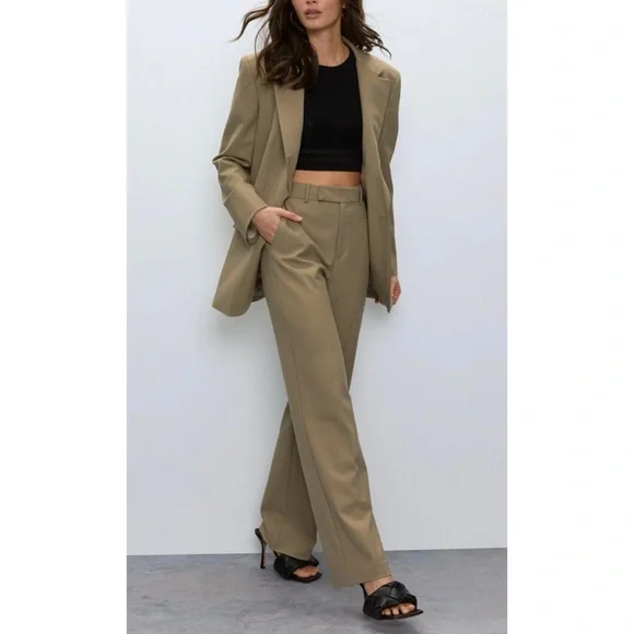 Aritzia Babaton Khaki Agency Pant Wool Trousers High Rise Size 4 - Picture 1 of 11